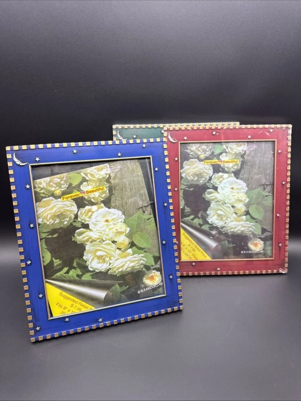 VTG Y2K Moon Star Celestial Plastic Glass 8x10 Picture Frames Blue Red Green